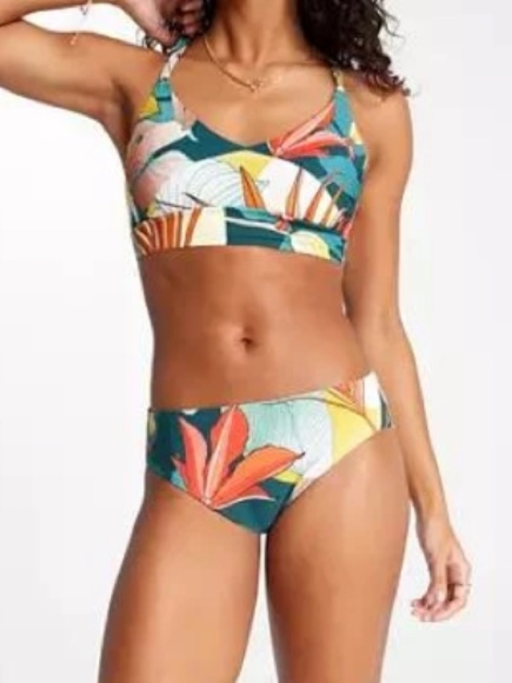 CALIA by Carrie Underwood Tropical Print Bikini in Green, Orange & Blue